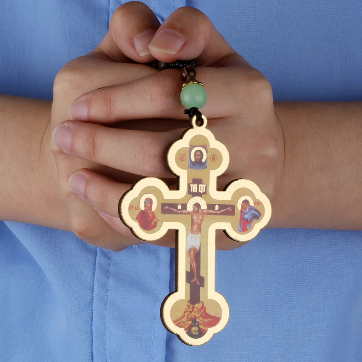 Corde de prière avec crucifix Golgotha et perles en bois