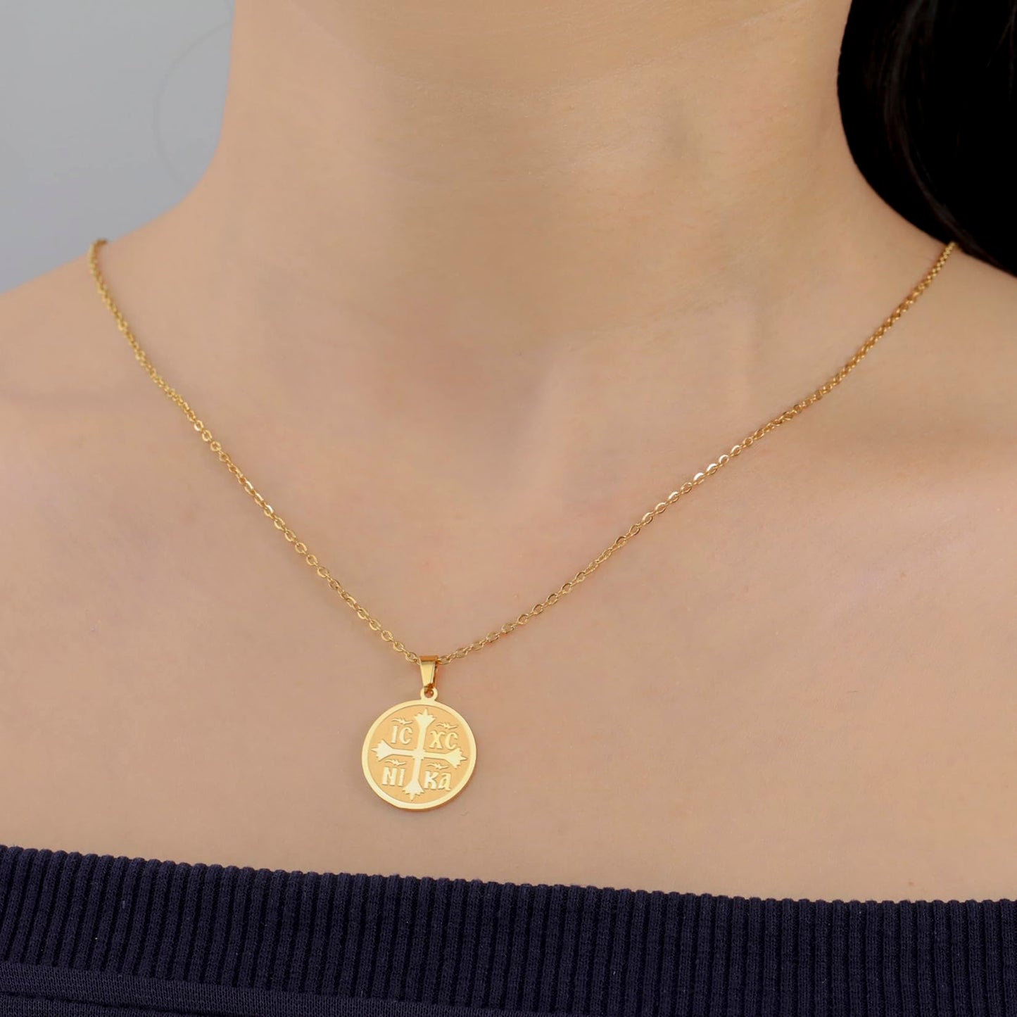 Collier pour femmes IC XC NIKA Croix Jésus-Christ Médaillon Pendentif Croix grecque byzantine