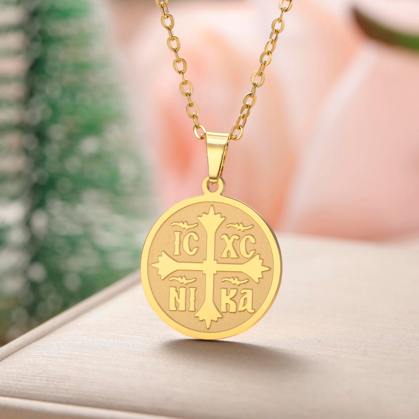 Collier pour femmes IC XC NIKA Croix Jésus-Christ Médaillon Pendentif Croix grecque byzantine