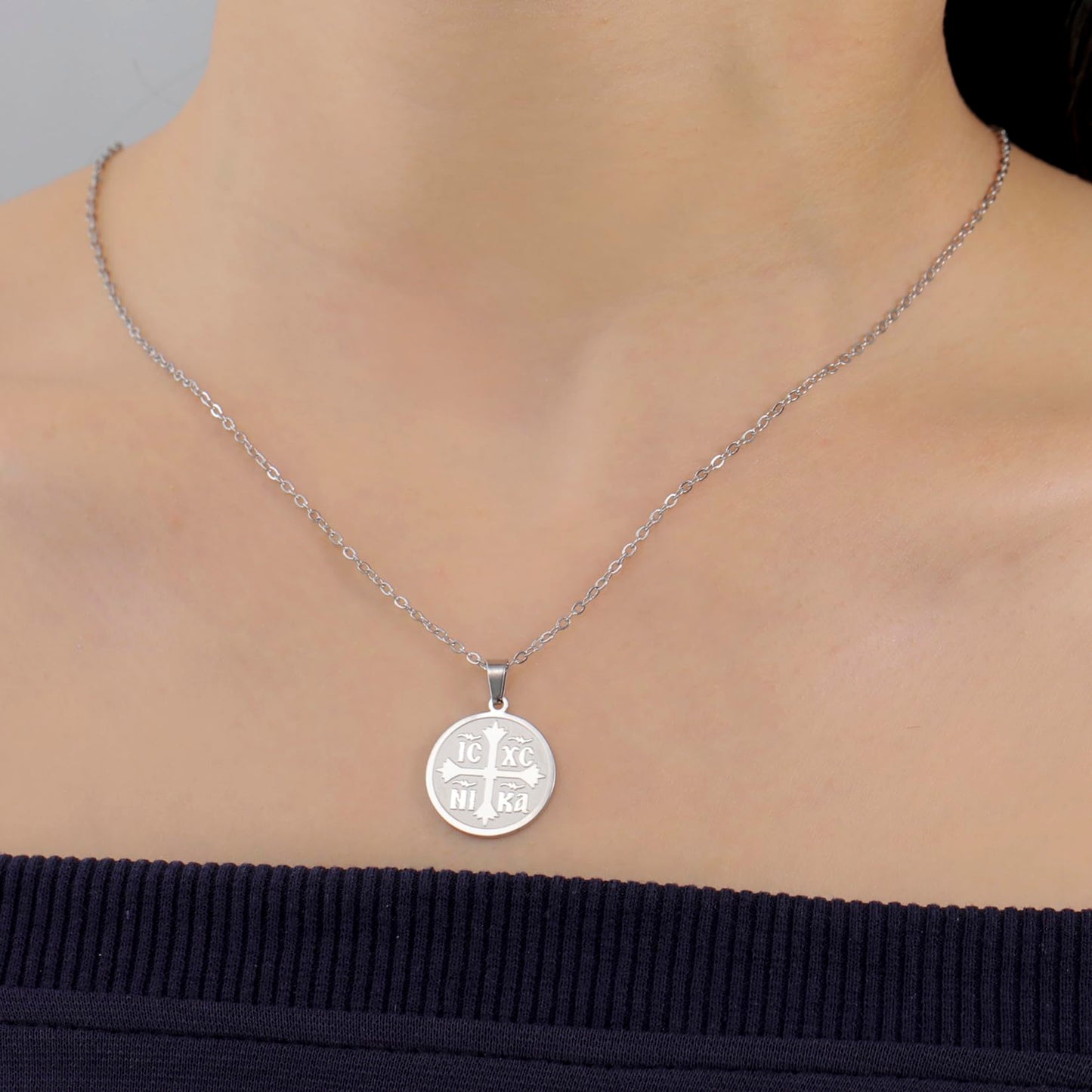 Collier pour femmes IC XC NIKA Croix Jésus-Christ Médaillon Pendentif Croix grecque byzantine