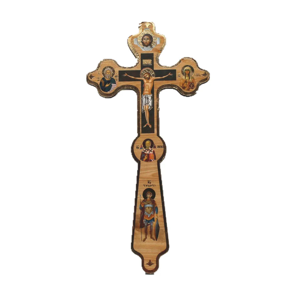 Autre variante de croix en bois orthodoxe avec St Nicolas et l’archange Michael sous le Christ