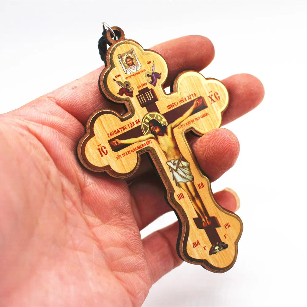 Croix orthodoxe en bois avec accroche
