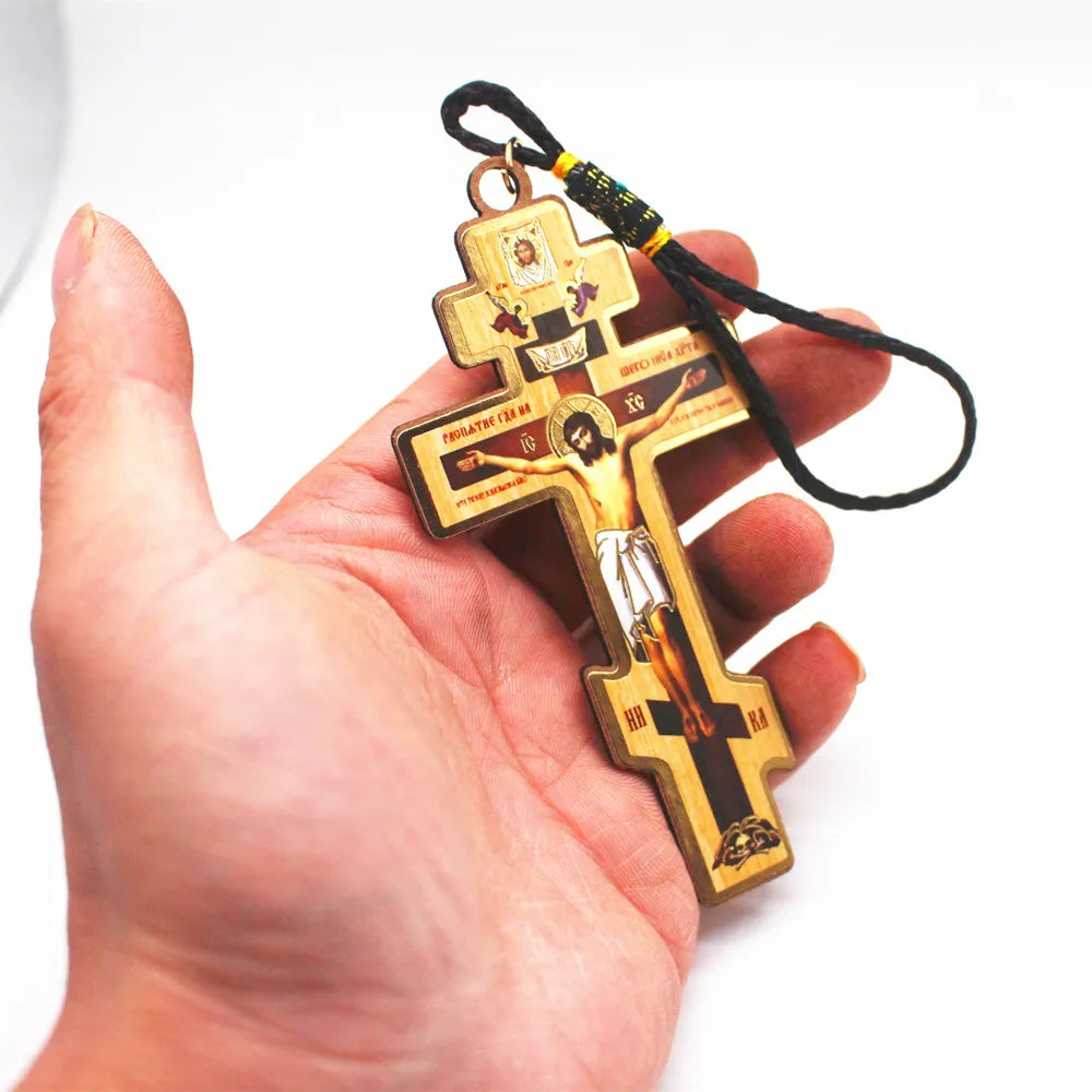 Croix orthodoxe en bois avec accroche
