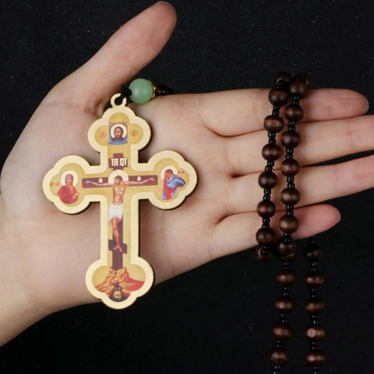 Corde de prière avec crucifix Golgotha et perles en bois