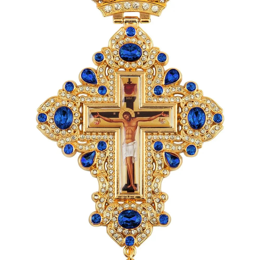 Grande croix orthodoxe pectorale Plaquée or avec Icône Jesus Alliage pour évêque/prêtre