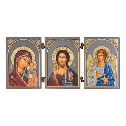 GM de Kazan & Jésus-Christ & Saint Nicolas - Triptyque icône - 8,5 x 13 cm