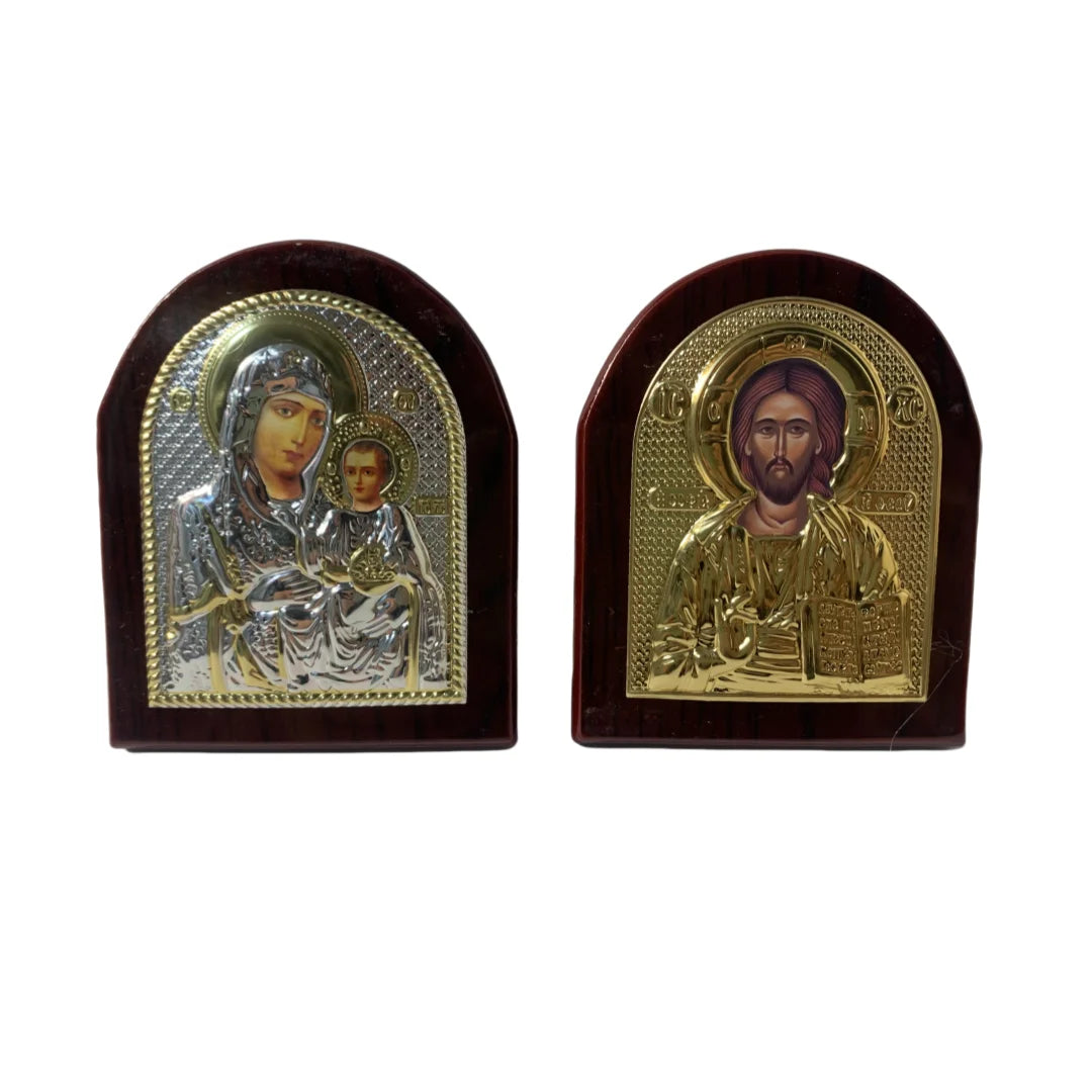 Icônes en bois et revêtements aluminium Sainte Mère de Dieu et Christ Pantocrator