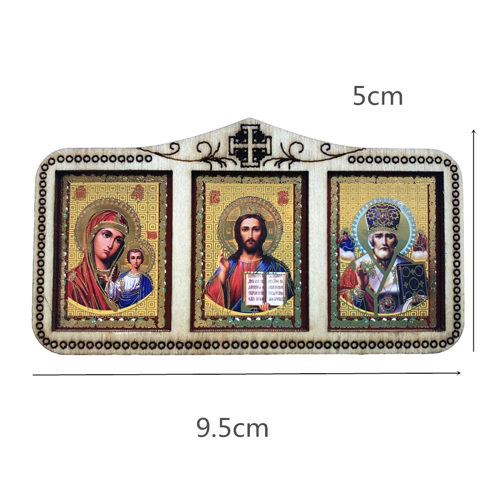 Triptyque de style russe Mère De Dieu / Christ Pantocrator / St Nicolas