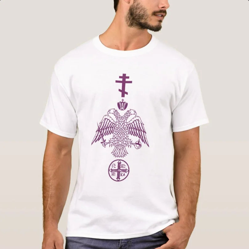 T-Shirt hommes Orthodox Cross IC XC NIKA/  Byzantine Eagle 100% Cotton O-Neck Short Sleeve Casual