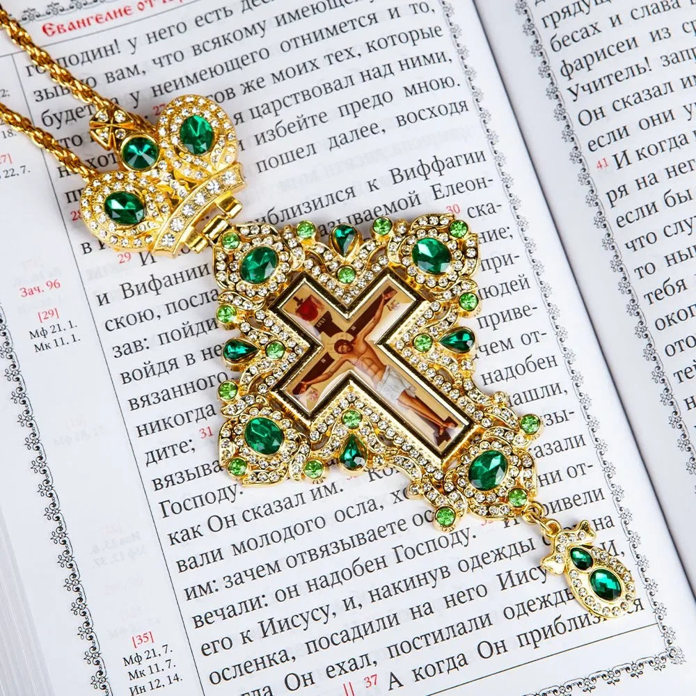 Grande croix orthodoxe pectorale Plaquée or avec Icône Jesus Alliage pour évêque/prêtre