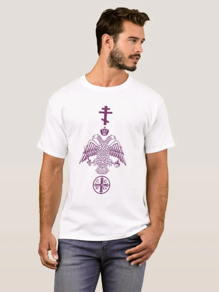 T-Shirt hommes Orthodox Cross IC XC NIKA/  Byzantine Eagle 100% Cotton O-Neck Short Sleeve Casual